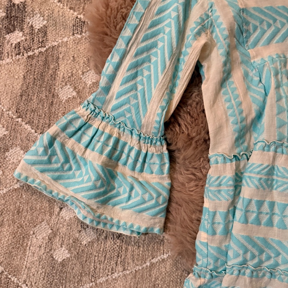 Devotion TWINS Ella Aqua Blue & White Long Sleeve Dress - Size Small - Picture 10 of 14
